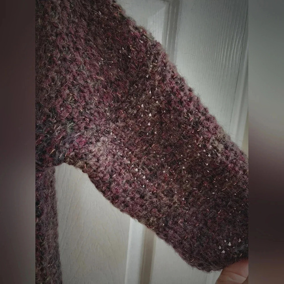Sweater  Pullover Knit Boat neck Burgundy Golden Sparkle Lurex Mohair size L - Picture 4 of 6